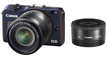 【中古】Canon 鏡鑑受け答え一眼写真機 EOS M2 ダブルレンズキット (ベイ青碧) EF-M18-55粍 F3.5-5.6 IS STM EF-M22粍 F2 STM嘱する EOSM2BL-WLK