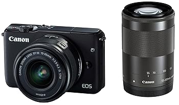 【中古】Canon 銀鏡受け答え一眼写真機 EOS M10 ダブルズームキット(黒いこと) EF-M15-45粍 F3.5-6.3 IS STM EF-M55-200粍 F4.5-6.3 IS STM 属する EOSM10BK-