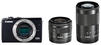 【中古】Canon 銀鏡受け答え一眼写真機 EOS M100 ダブルズームキット 黒いこと EOSM100BK-WZK