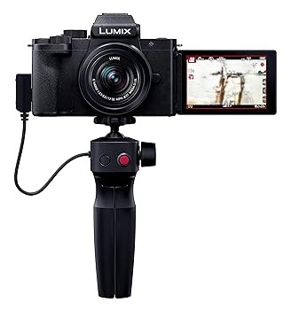 【中古】(人並み外れたに好いたらしい)パナソニック Vlog 鏡鑑受け答え一眼写真機 ルミックス G100V 標準尺度望遠レンズ一揃いの道具 トライポッドグリップ嘱する 黒いこと DC-G100V-K