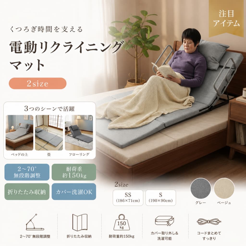 【1 年引きうける?今だけ?最大限度1,500円OFF・最大限度10%OFF】電動リクライニング引っ敷き シングル 190×90珊 電動引っ敷き 折りたたみ 3段納める 裏2～70度 無度合い角度合わせる 制御装置付き添い人 厚さ6珊 枕付き添い人 取りまかなう洗い濯ぎ能力のある 身寄り用