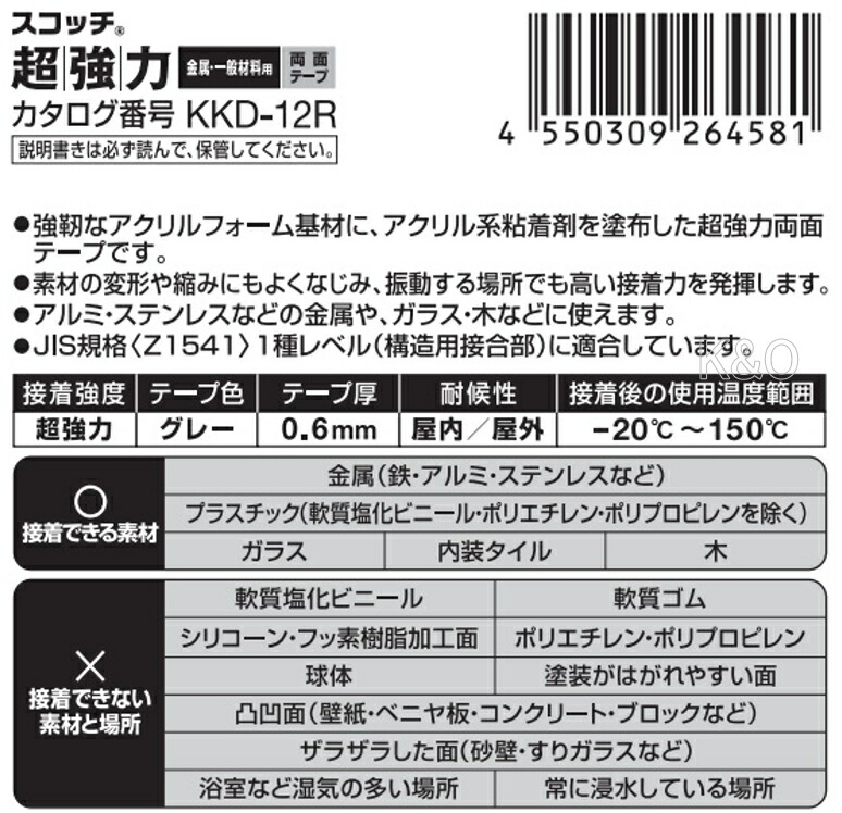 68%OFF!】 3M スコッチ 強力両面テープ 金属 一般材料用 KKD-12R qdtek.vn