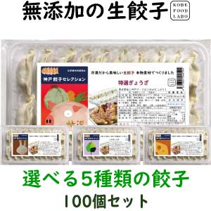 美味しい無添加餃子 5種類から選べる冷凍生餃子 ５パック１００個 オリジナル特製餃子のたれ100mlボトル1本 6,100円　送料込み(一部地域除外) お好きな餃子を５パックお選び下さい