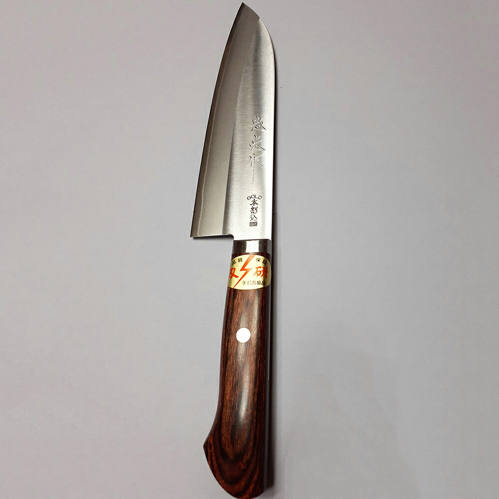 【メーカー直送品(代引き不可)・送料無料】 仁村金物店 　手打高級品　三徳包丁　GOLD本割込（ステンレスに割込鋼（ハガネ）付き）万能に使えます［両刃165mm］1本【箱付】＜手作り＞＜金物の産地兵庫県小野市からお届けします＞【贈答品に人気の商品】
