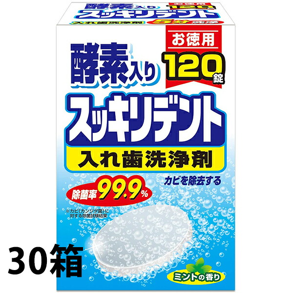 【本日ポイント5倍相当】【☆】【送料無料】 ライオンケミカル株式会社 酵素入り スッキリデント ミントの香り［部分入れ歯・総入れ歯兼用］［お徳用］120錠×30箱セット ＜カビを除去する＞ ＜入れ歯洗浄剤＞ (ご注文後のキャンセル不可) 【△】