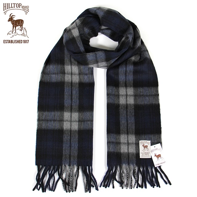 〈HILLTOP ヒルトップ〉【実寸３０×１６１ｃｍ】 ウール７５％ アンゴラ２５％ チェック ベーシック 英国製 スコットランド Grey Black Watch ブラックウォッチ