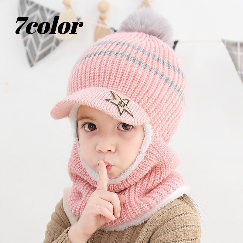 204円 無料長期保証 送料無料 ニット帽 キッズ 子供用 ジュニア ポンポン 3WAY 目出し帽 スヌード一体型 ツバ付き 裏ボア スヌード 防寒 暖かい 冬用 男女兼用 バイカラー もこもこ