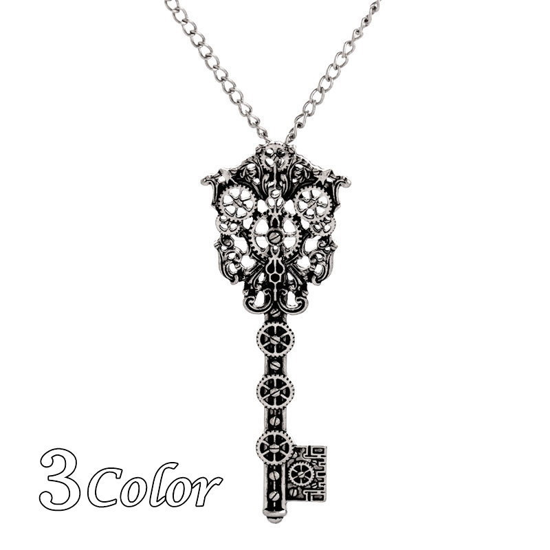 送料無料 ネックレス 歯車 カギ型 ユニセックス レディース メンズ アクセサリー チェーン カジュアル かっこいい おしゃれ かわいい