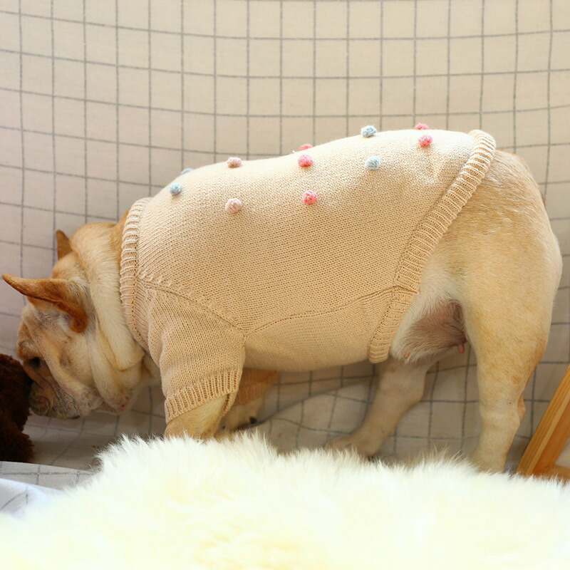 新規購入 送料無料 ドッグウェア 犬服 セーター ニット 半袖 ペット用品 プルオーバー ミニボンボン付き 犬の服 寒さ対策 防寒 あったか お出かけ 散歩 ペットウェア 可愛い おしゃれ いぬの服 S M L Xl Washandlearn Us