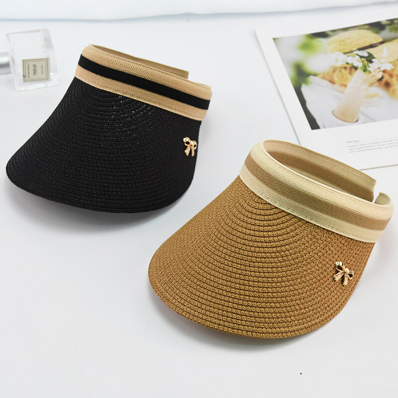 送料無料 サンバイザー おしゃれ お出かけ かわいい チャーム ライン入り リボン レディース 上品 女性 帽子 日焼け対策 紫外線対策 女の子向けプレゼント集結 レディース