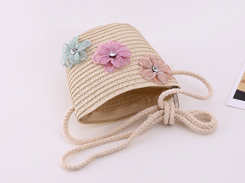 送料無料 麦わら帽子 女の子 ファスナー付き カバン ポシェット キッズ 子ども用 ファッション雑貨 ハット