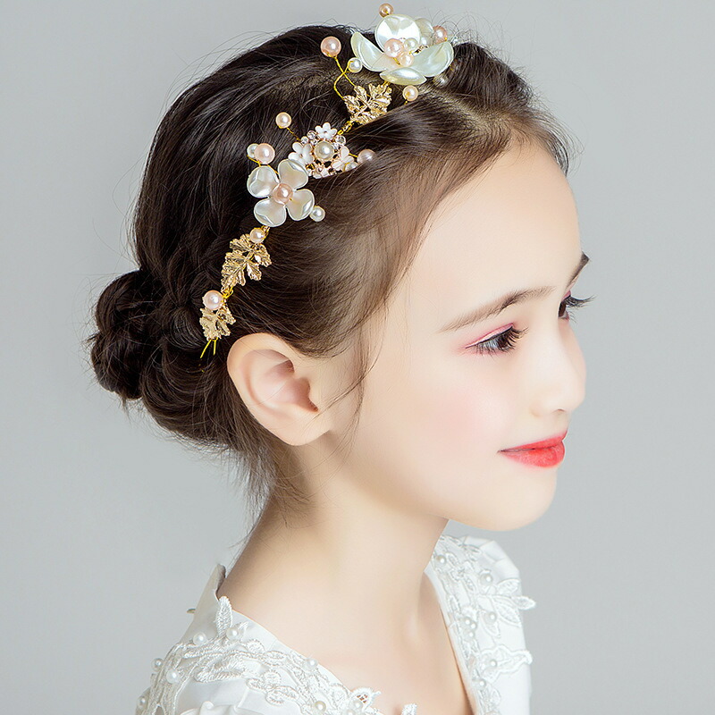 送料無料カチューシャヘアアクセサリーキッズジュニア子供用女の子ガールズフラワーお花フェイクパールパール調髪飾りヘアアレンジゴージャス上品おしゃれ可愛い誕生日パーティ発表会プレゼントギフトファッション小物女児
