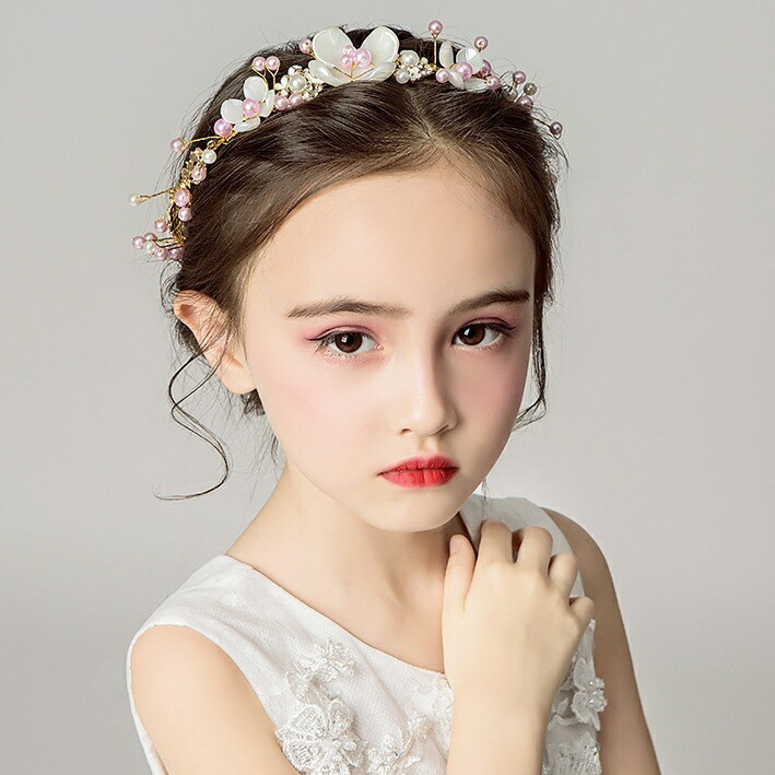 送料無料カチューシャヘアアクセサリーキッズジュニア子供用女の子ガールズフラワーお花フェイクパールパール調髪飾りヘアアレンジゴージャス上品おしゃれ可愛い誕生日パーティ発表会プレゼントギフトファッション小物女児