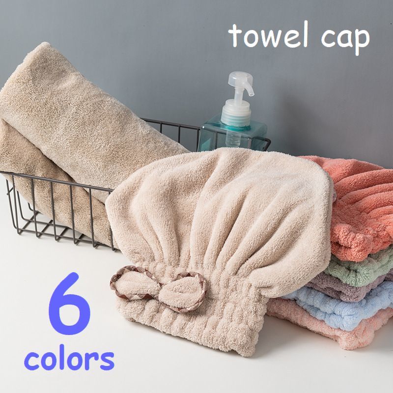 送料無料 タオルキャップ ヘアキャップ ドライキャップ ヘアドライ タオル 髪 吸水 お風呂 シャワー 洗髪 バス用品 単色 リボン ピンク グリーン ブルー 激安通販の
