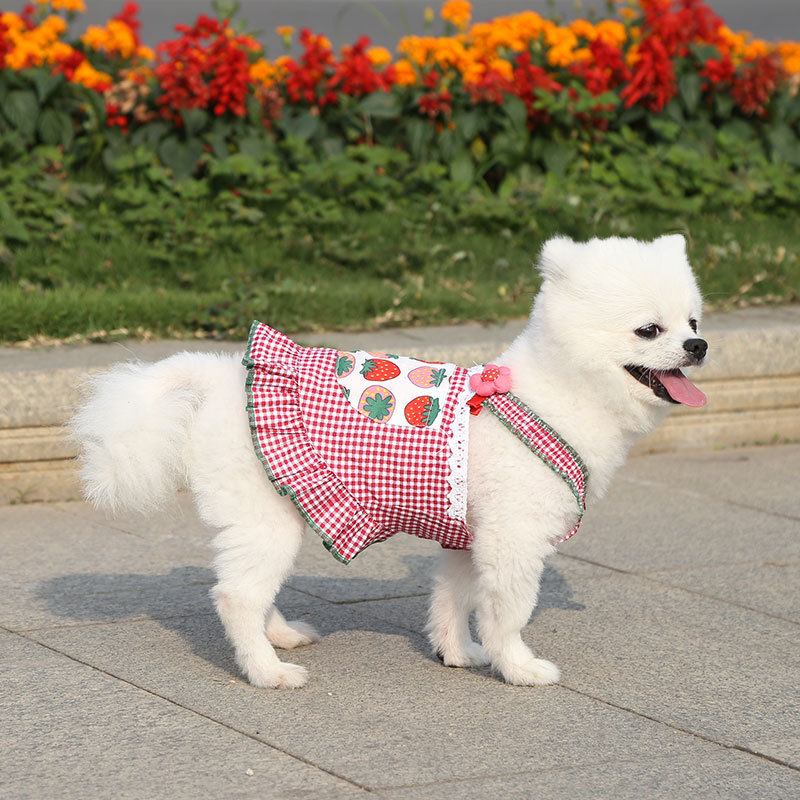 送料無料 ペットウェア チェック柄 レース キャット キャミソールワンピース ドッグ 袖なし 犬服 前開き ノースリーブ 猫服 ボタン