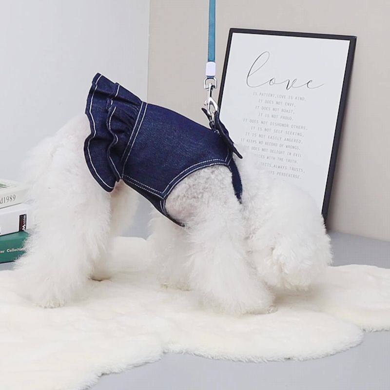 市場 送料無料 ペット 可愛い リボン 洋服 猫 デニム 犬服 フリル 前開き 犬 ドッグウェア キャミソール ノースリーブ ワンピース