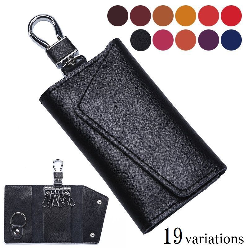 送料無料 キーケース 6連 おしゃれ カラバリ豊富 カラビナ付き ギフト シンプル ファッション プレゼント ボタン付きリング ポケット付き メンズ ユニセックス レディース 三つ折り 女性用 斜めカット 牛皮 男女兼用 男性用 紛失防止 贈り物 鍵入れ 代引き手数料無料 6連