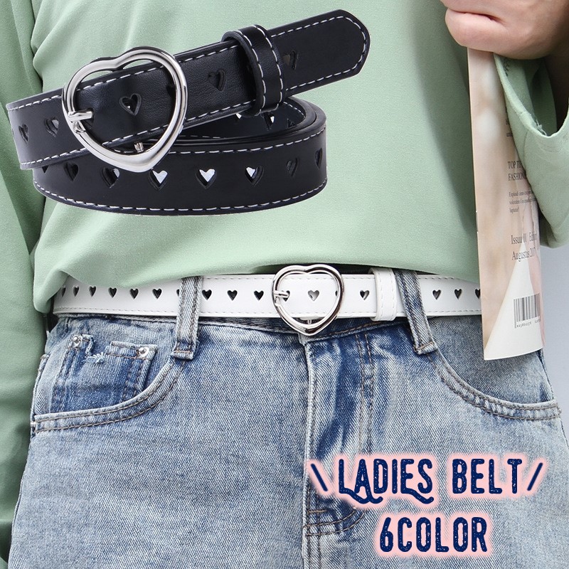 楽天市場】送料無料 ベルト レザー調 ハート ピンバックル レディース