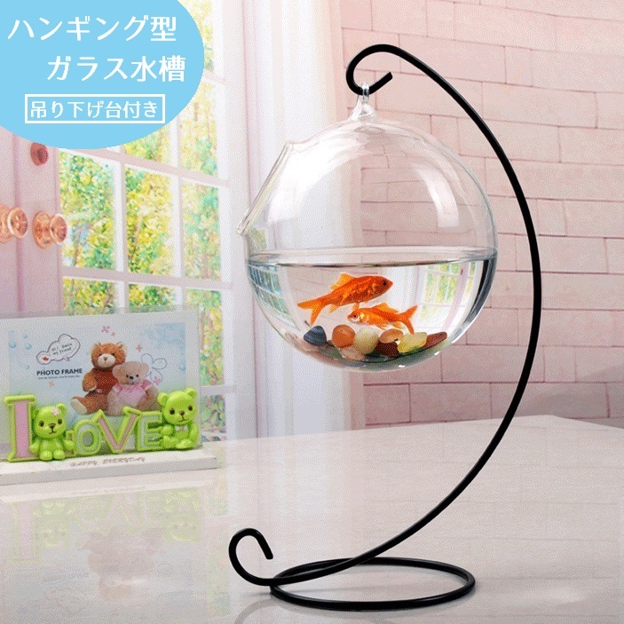楽天市場】送料無料 ガラス水槽 金魚鉢 吊り下げ台付き 2点セット