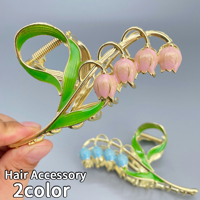 ハンドメイド　巾着　ヘアクリップ　すずらん様 ヘアクリップ スズランモチーフメタルビッグバンスクリップ 好評