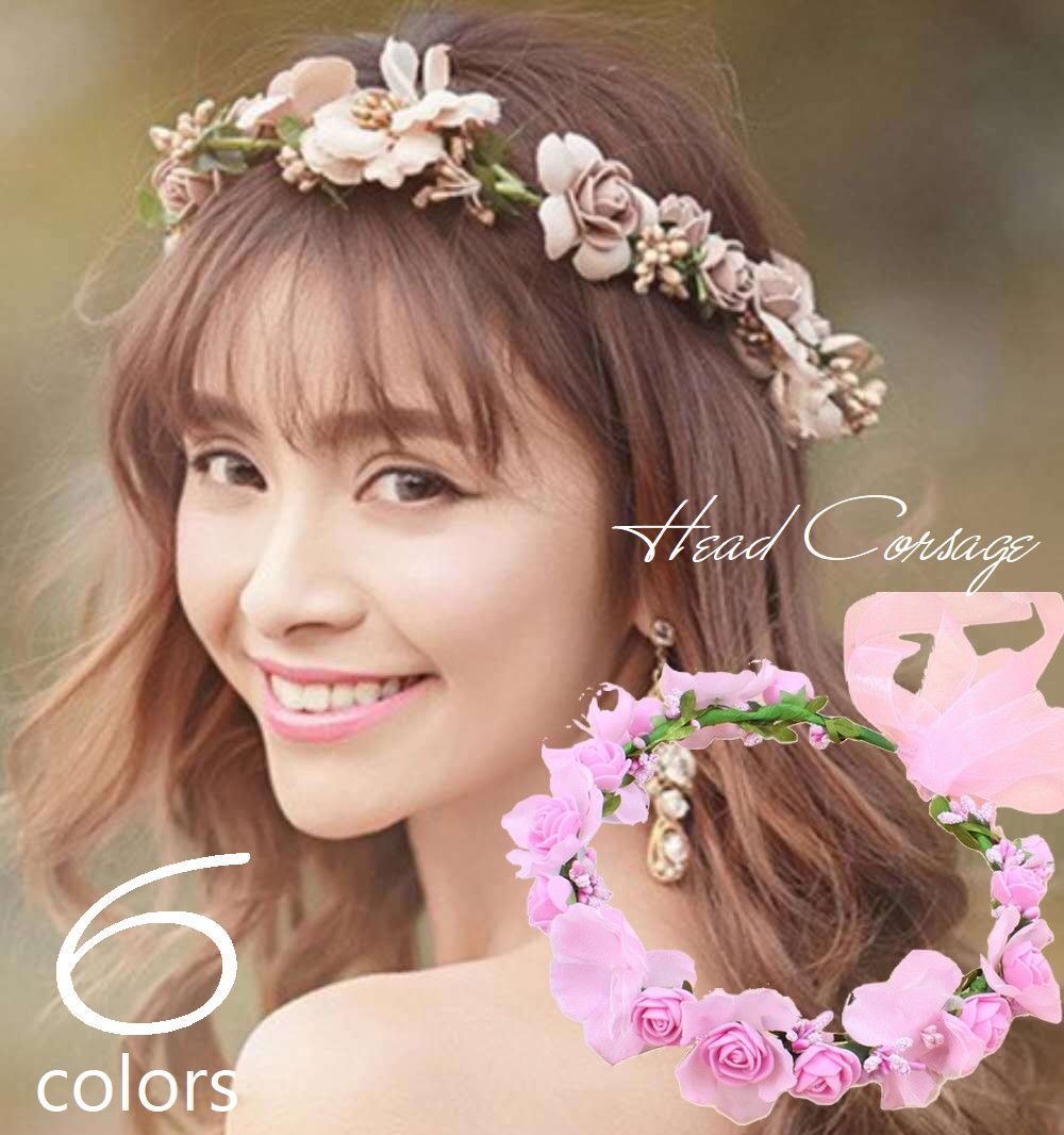美品★花冠★ウェディング ヘアアクセサリー 小顔効果有　ピンク　ヘッドアクセ 楽天市場】送料無料 ヘッドコサージュ ヘッドドレス ブライダル