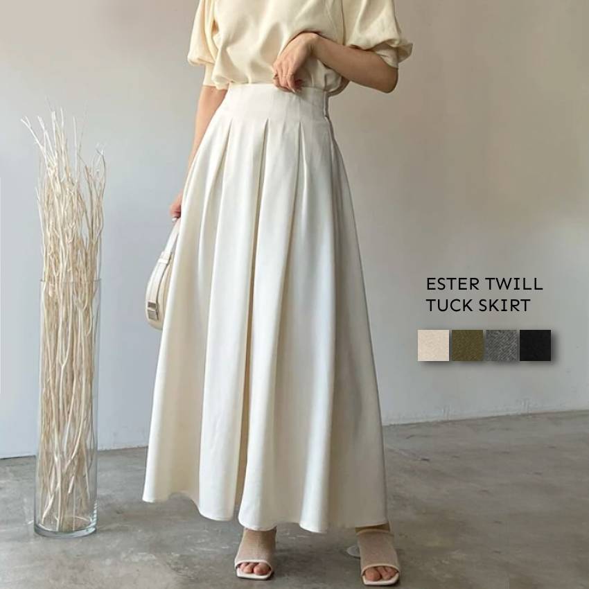 楽天市場】送料無料 ロングスカート エステルツイル タックスカート