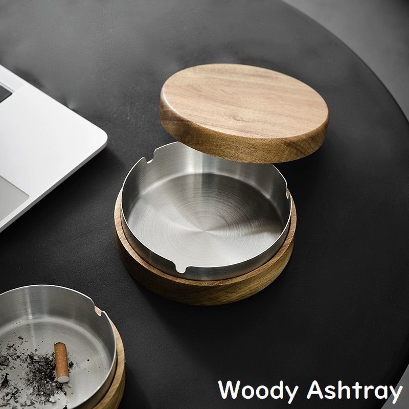 楽天市場】送料無料 灰皿 アッシュトレイ ステンレス 木製の蓋付き