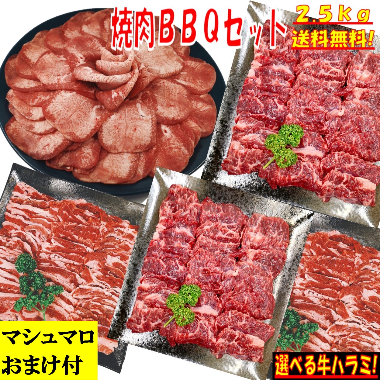 焼肉セット 【マシュマロおまけ付 精肉セット ランキング2位】牛タン 塩タン 薄切り 焼き肉 バーベキュー 食材 BBQ 肉 バーベキュー肉 焼き肉セット 牛バラ 牛カルビ 牛ハラミ バーベキューセット 食材 肉 BBQ食材セット BBQ 食材 BBQ 牛肉 2.5kg 送料無料 6～8人前