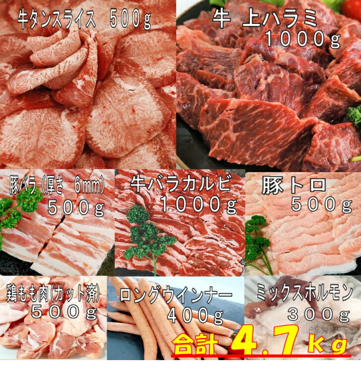 現品 上ハラミ 牛タン 塩タン 4.7kg 薄切り 焼き肉 バーベキュー 食材 BBQ 肉 牛カルビ 牛ハラミ 牛バラ 豚カルビ 豚バラ 牛肉 豚トロ  BBQ食材セット ソーセージ ウインナー ホルモン 鶏肉 豚肉 送料無料 12〜15人前 fucoa.cl