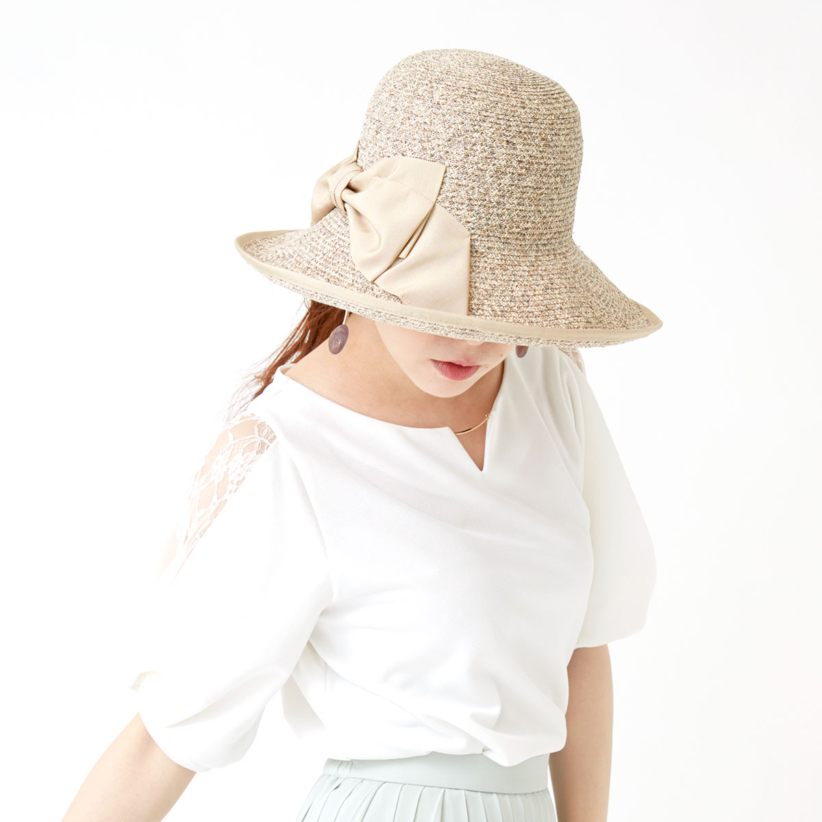 Aurelia Roma リボンパイピングブレードキャペリン帽子 母の日 レディース 春夏 つば広 Uv対策 アウレリア 洗える帽子 ギフト グログラン プレゼント