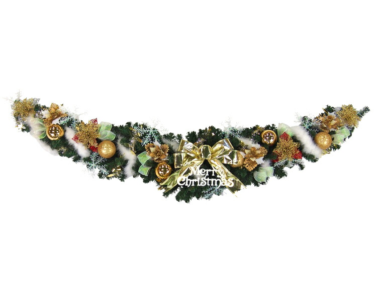 クリスマスガーランド180cmゴールド 片面 雪 おしゃれ ナチュラル 高級 大きい 豪華 金 壁 装飾 特大 大きめ 上品 北欧 壁掛け 飾り 背景 手作り