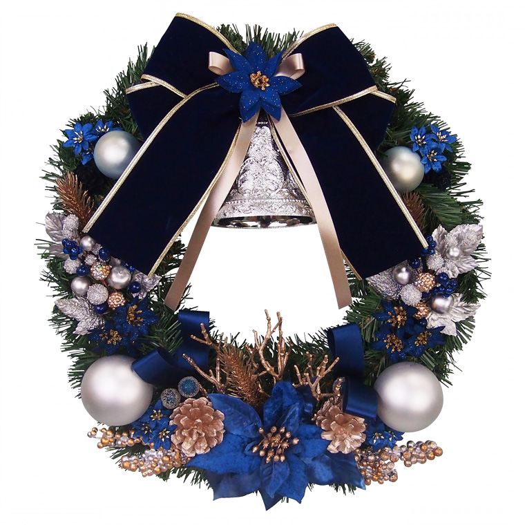 クリスマスリース40cmブルー 玄関 おしゃれ 飾り ハンガー 豪華 飾り付け ナチュラル ドア 手作り 北欧 部屋 高級 壁掛け 上品 かわいい 装飾