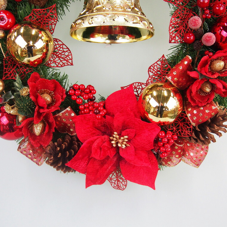 クリスマスリース50cmシャイニーレッド 玄関 手作り ナチュラル 北欧 大きい かわいい 飾り 大きめ 高級 豪華 装飾 赤 特大 おしゃれ 部屋 上品