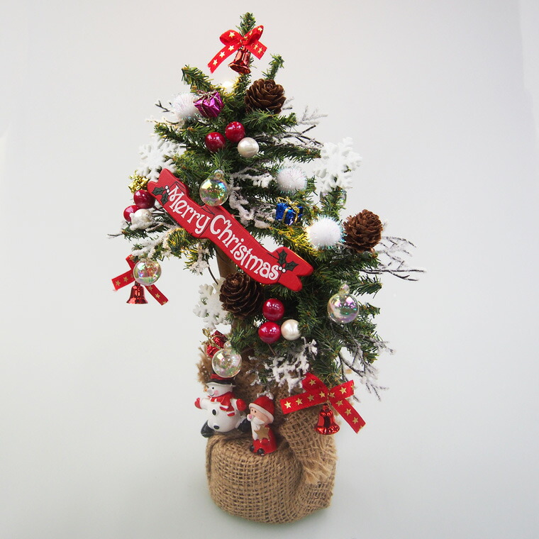 Ledツインミニクリスマスツリーセット Mサイズ サンタスノーマン ナチュラル 卓上 おしゃれ 小さい 北欧 Ledライト テーブル かわいい 置物 小さめ