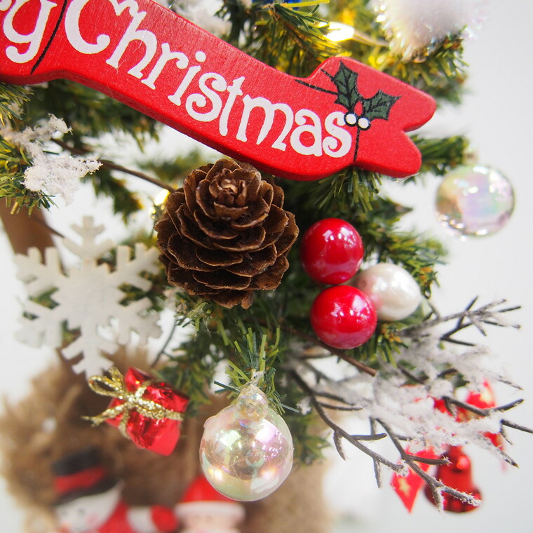 Ledツインミニクリスマスツリーセット Mサイズ サンタスノーマン ナチュラル 卓上 おしゃれ 小さい 北欧 Ledライト テーブル かわいい 置物 小さめ