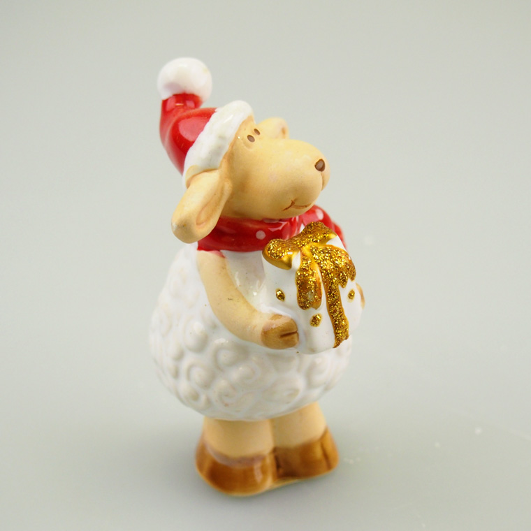セラミック赤いマフラーのプレゼントトナカイスタンド クリスマス 小さめ デスク おしゃれ かわいい セラミック 小さい 卓上 北欧 ミニ 陶器
