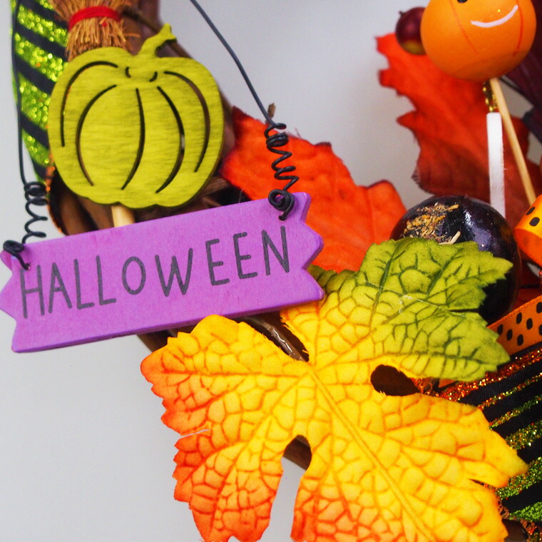 ハロウィンリース25cm カラフルハロウィン ハロウィーン ナチュラル かぼちゃ 一部予約販売中 パンプキン 魔女 ウィッチ おばけ ゴースト コウモリ 飾り付け 壁 壁面 リース ハロウィン コスプレ おしゃれ パーティー 装飾 国内生産 部屋 かわいい 玄関 飾り