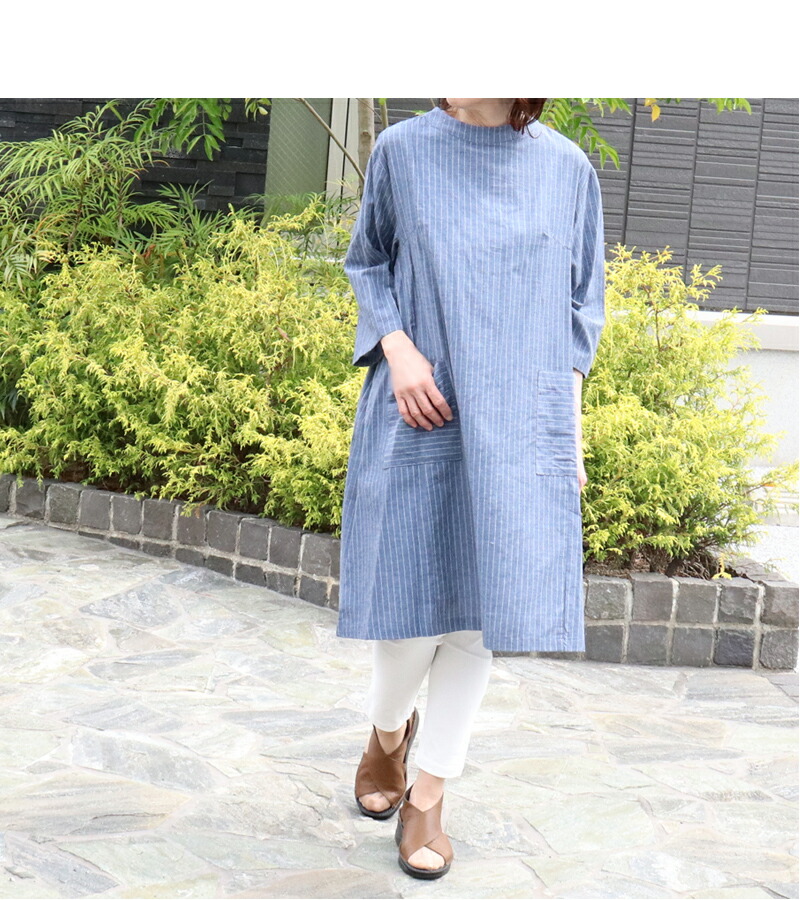 ハイクオリティ コットン100 ストライプ 60代 ゆったり ファッション ナチュラル 40代 洗える チュニック 50代 上質 体型カバー カジュアル レディース ワンピース