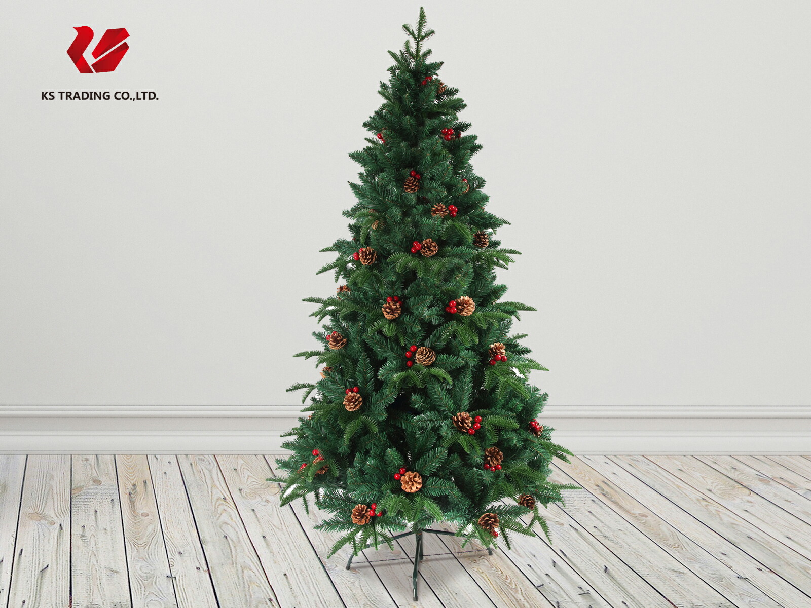 楽天市場 クリスマスツリー 枝大幅増量タイプ 松ぼっくり付き 赤い実付き 北欧風ツリー210cm Ksbm Kobe Store