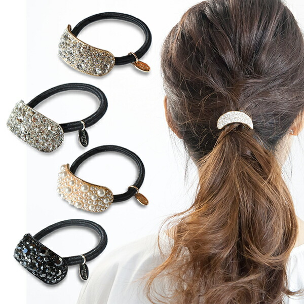 楽天市場】クリスタルビーズ ヘアゴム ビーズシュシュ ゴールド