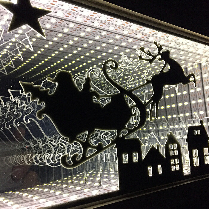 全長約32.2cm！ シーンミラーライトスタンド 室内用 USB接続可能 LED点灯 装飾 X'mas 飾り　クリスマス置物　 トナカイ おもちゃ プレゼント グッズ クリスマス