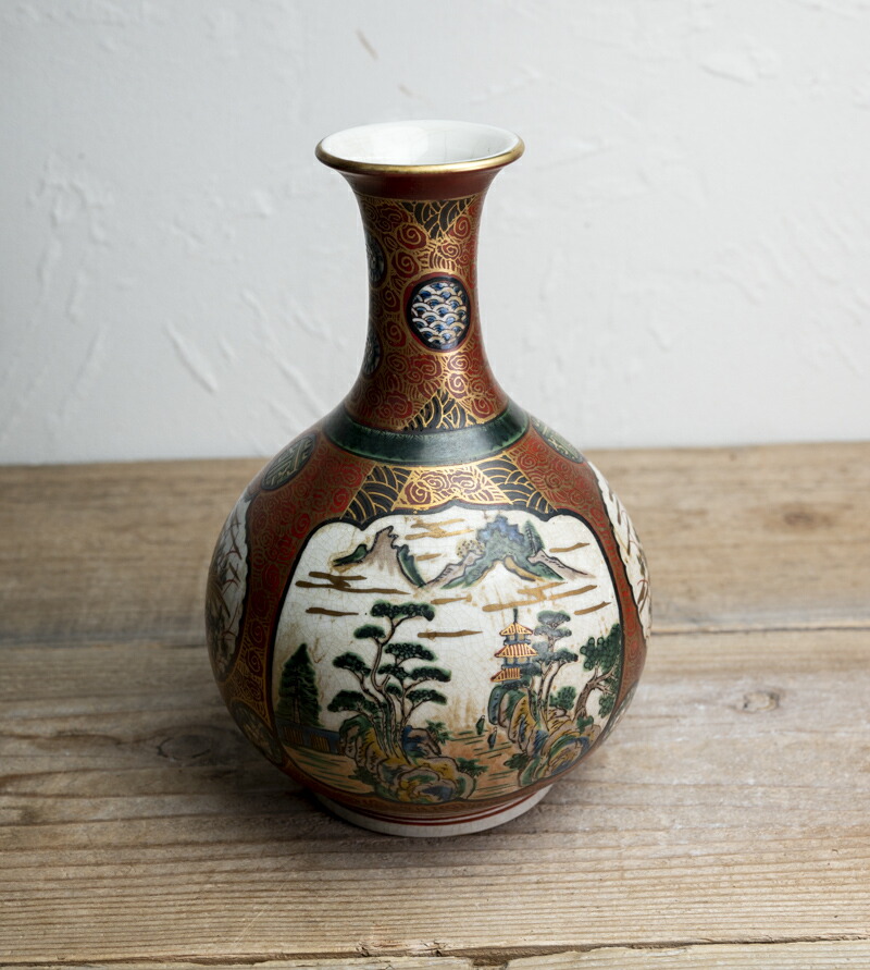 ○九谷焼赤地金襴手山水図徳利○ | 近代-20世紀頃 | 磁器 | 九谷焼 | 人物文 | 【美術】【中古】【3,980円以上で送料無料】【三浦古美術WEB】2212｜三浦古美術ＷＥＢ