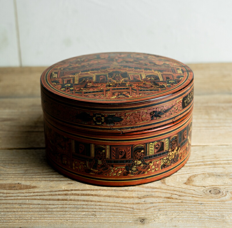 骨董○漆器人物文二重箱○キンマ漆器 / 東南アジア漆器 | 18-19世紀頃 | 漆器 | 容器 / 女性人物図【古美術】【骨董】【中古】【3,980円以上で送料無料】【三浦古美術WEB】2407