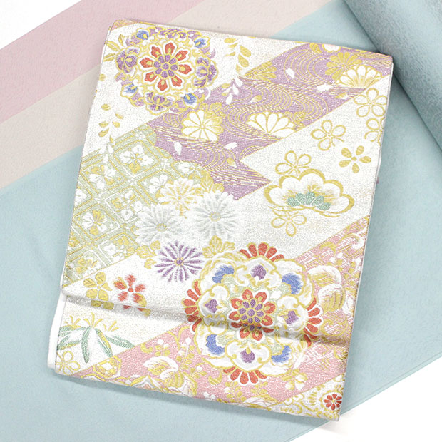正絹 袋帯 西陣織 銀糸華紋 skobi24【色無地・付下げ向き】【お茶席向き】帯芯・お仕立て付き【送料無料】|東レシルック専門店 工房おべべや