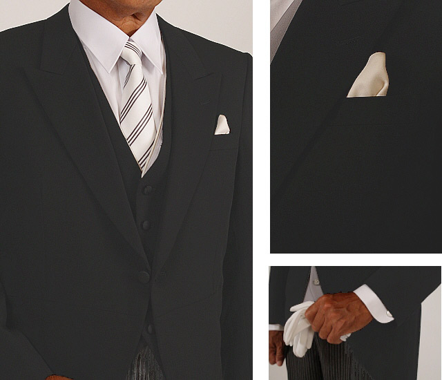 楽天市場 レンタル 男性用礼服 モーニングセット001黒ベスト レギュラーカラーシャツ 結婚式 授賞式 喪主 送料無料 東レシルック専門店 工房おべべや