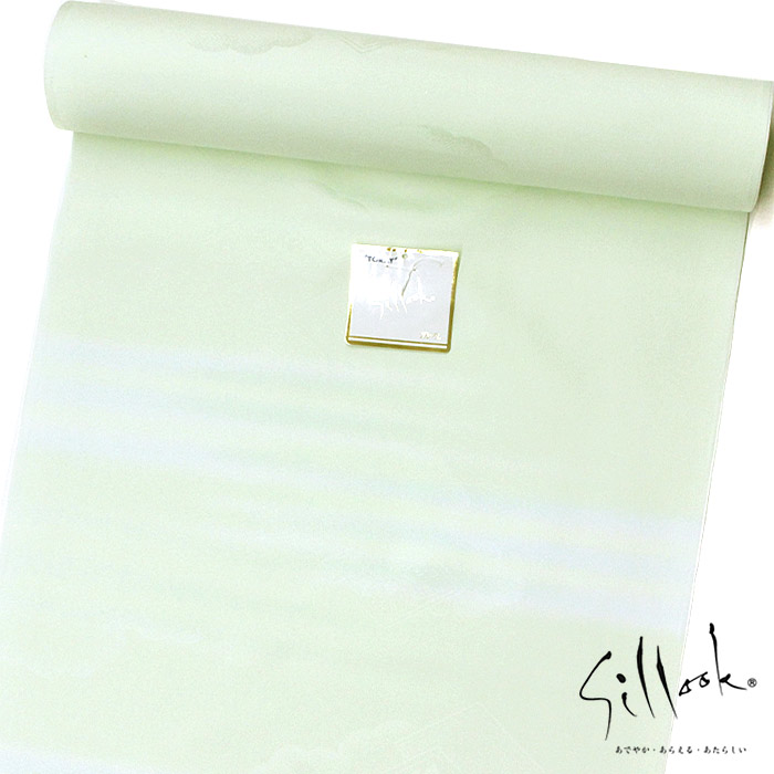 【東レシルック】袷用 長襦袢 sl-juban106【反物】【洗える襦袢】【送料無料】紋ふくれ長襦袢雲取り花菱　薄緑/霞ぼかし｜東レシルック専門店　工房おべべや