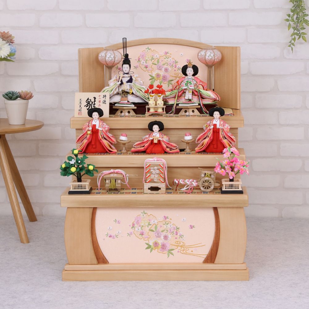 楽天市場】雛人形 桐二段飾 豆親王五人飾 三人官女セットひな人形
