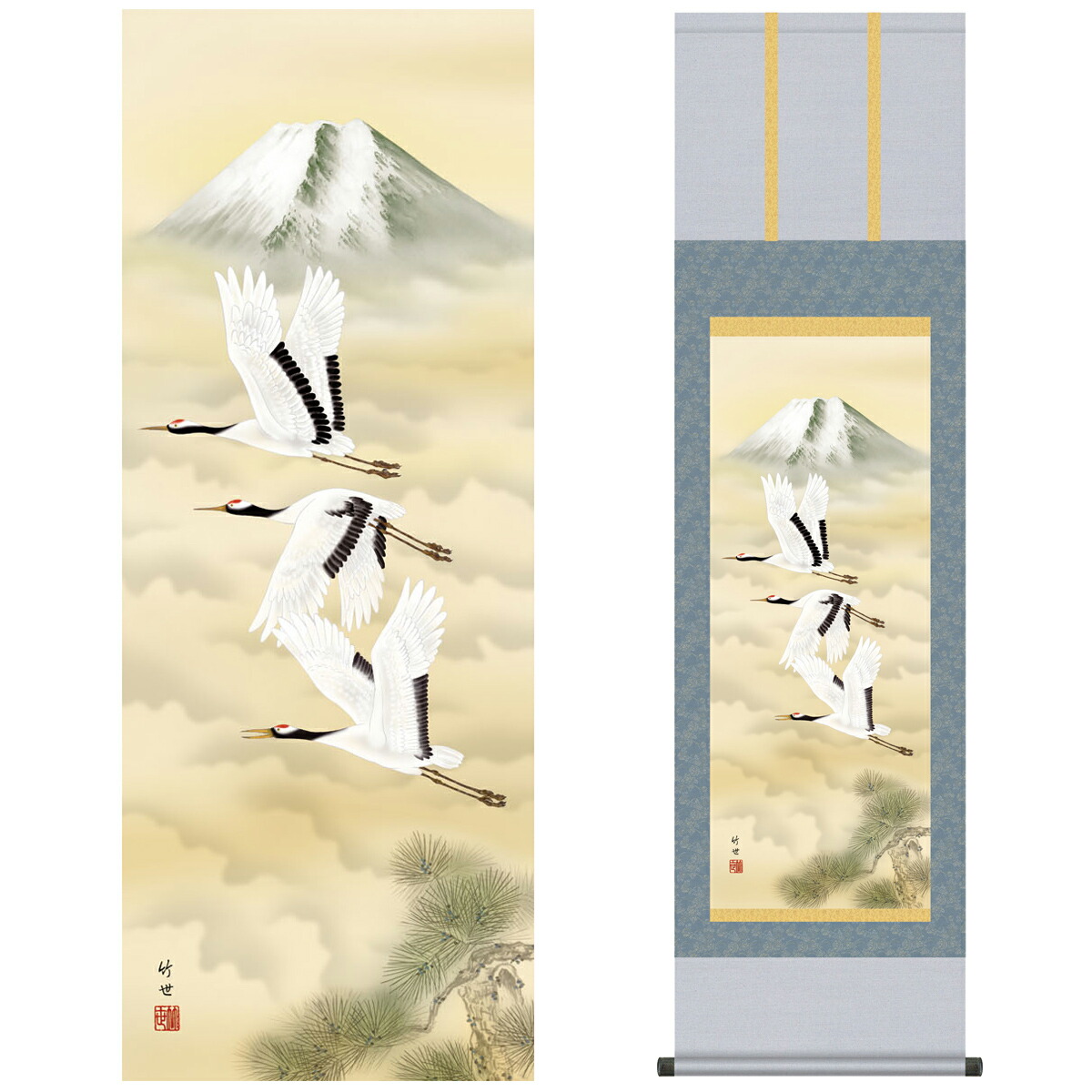 楽天市場】掛け軸【富士山水：富士麗浄/MB3-008】丈164cm×幅44.5