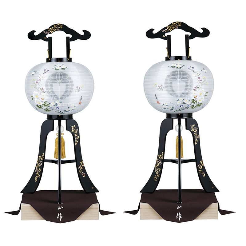 盆提燈 家紋用提燈 家紋用行灯 本蒔絵 本金萩高盛蒔絵 対柄 12号 40W 絹 紋二重 書き絵 藕 生まれながら木 桐箱 ふくさ付 盆提燈 今めかしい 盆提燈 盆提燈 御盆装置 家紋入り口・入口 新盆 初盆 御盆飾りつけ 提燈