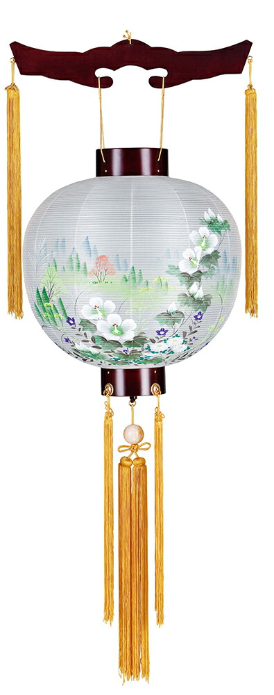 盆提灯 吊り提灯 御殿住吉 鳳来 桜 6番 スタンド付 25W 絹二重絵 書き絵 菊桔梗山水 桜突板合板材 モダン 盆提灯 お盆 お盆飾り 新盆 初盆 お供え 盆提灯 吊り提灯 御殿住吉 鳳来 桜 6番 スタンド付 25W 絹二重絵 書き